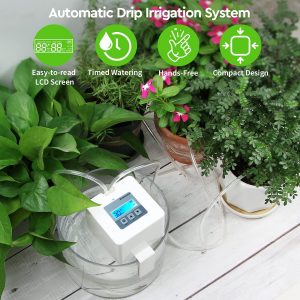 House plant watering system set up with plants